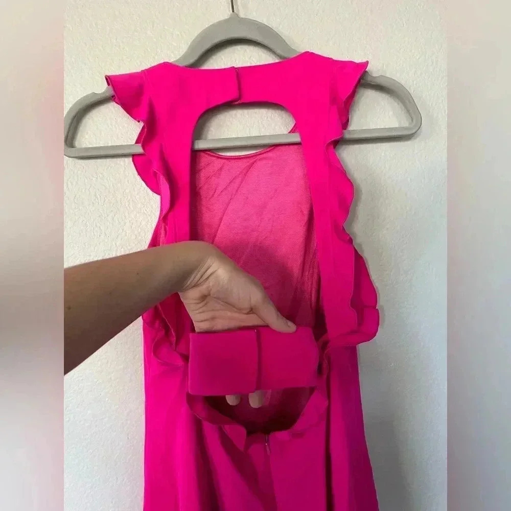 JayGodfrey Fuchsia Ruffle Fit & Flare Mini Dress Women’s Size 10 - Picture 8 of 16